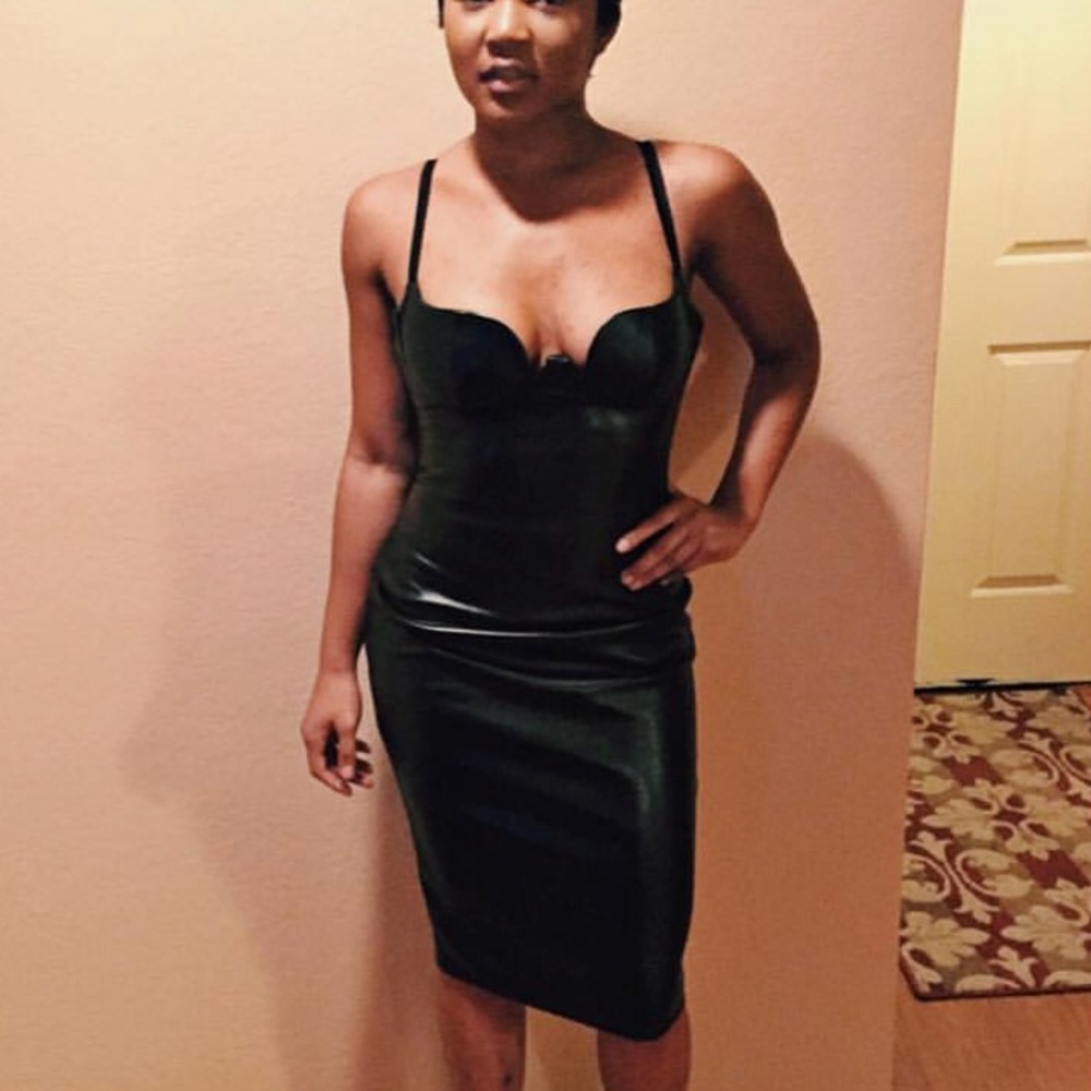 Black Faux Leather Spaghetti Strapped Dress